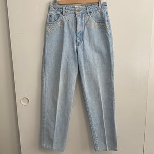 Vintage St.John light wash high waisted straight leg studded jeans